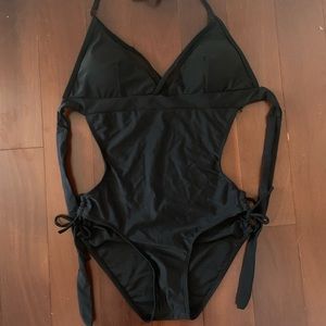 Black one piece sexy mature swimsuit
